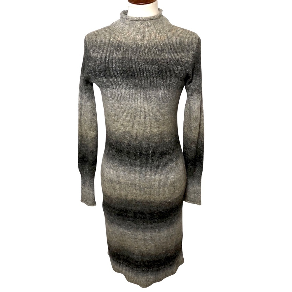 Cynthia Rowley Sweater Dress S Gray Ombre Wool Blend Midi Mock Neck Office Cozy - Picture 4 of 14